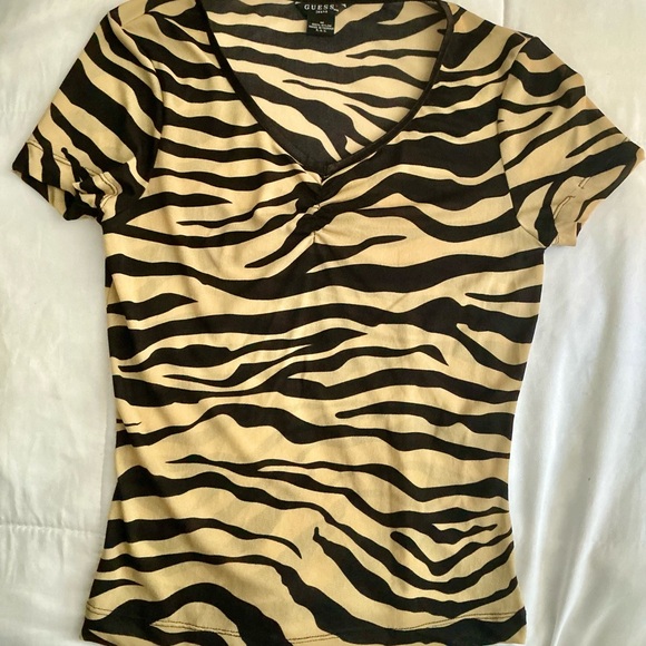 Guess Tops - GUESS Ruched V-Neck Animal Print Top Size M